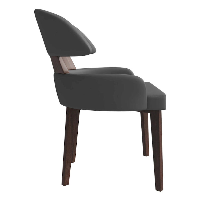 Curved Back Vegan Leather Dining Chair with Rubberwood Legs