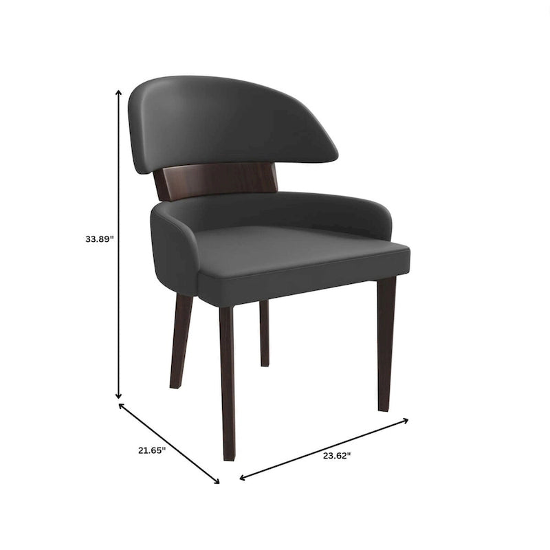 Curved Back Vegan Leather Dining Chair with Rubberwood Legs