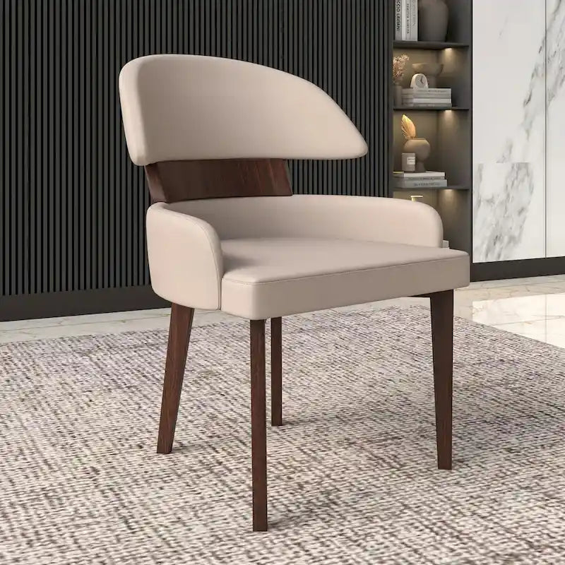 Curved Back Vegan Leather Dining Chair with Rubberwood Legs