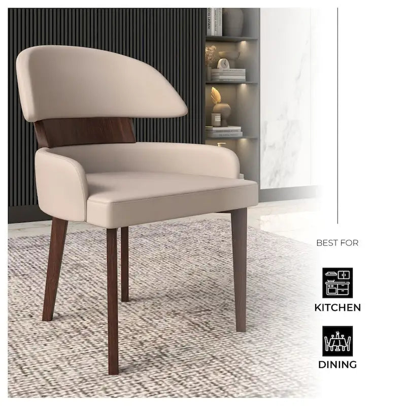 Curved Back Vegan Leather Dining Chair with Rubberwood Legs