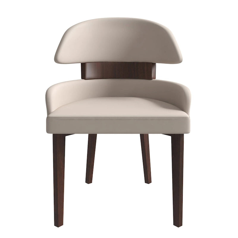 Curved Back Vegan Leather Dining Chair with Rubberwood Legs