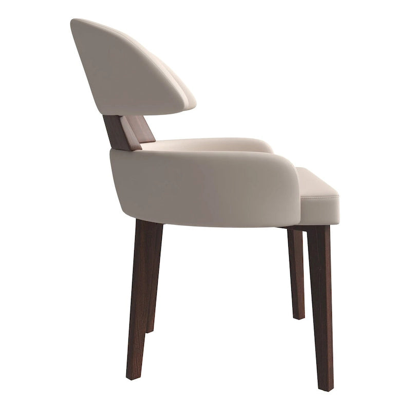 Curved Back Vegan Leather Dining Chair with Rubberwood Legs