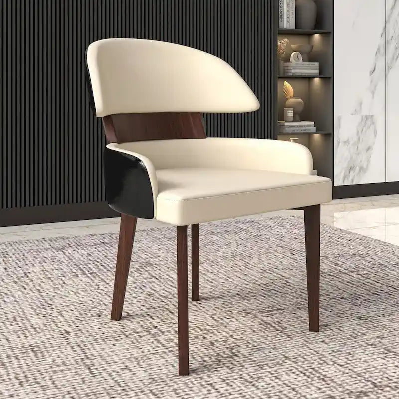 Curved Back Vegan Leather Dining Chair with Rubberwood Legs