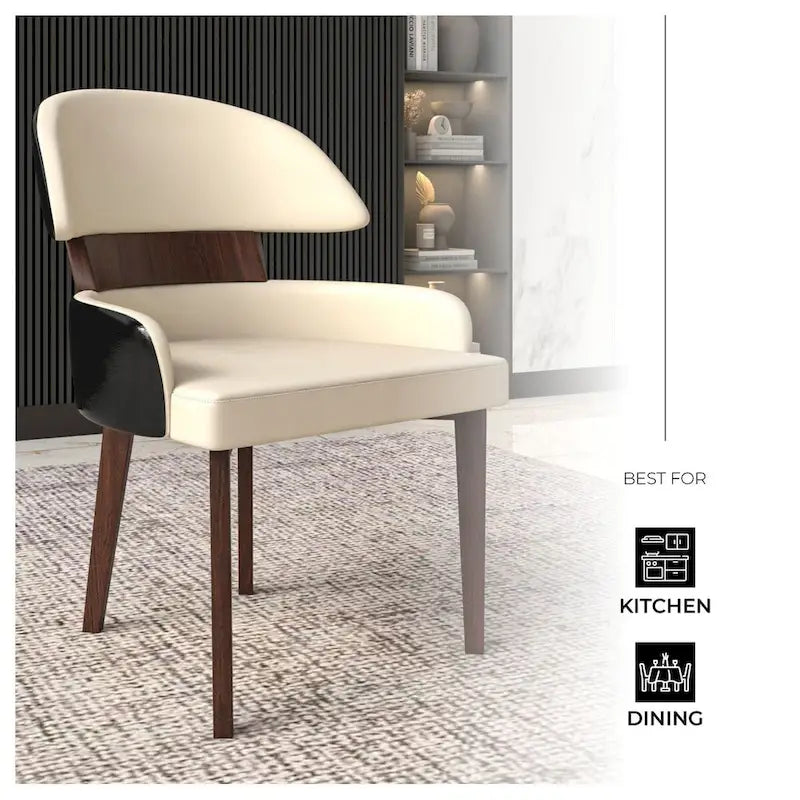 Curved Back Vegan Leather Dining Chair with Rubberwood Legs