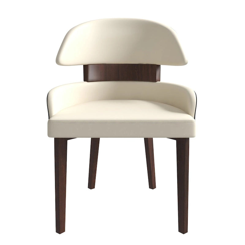 Curved Back Vegan Leather Dining Chair with Rubberwood Legs