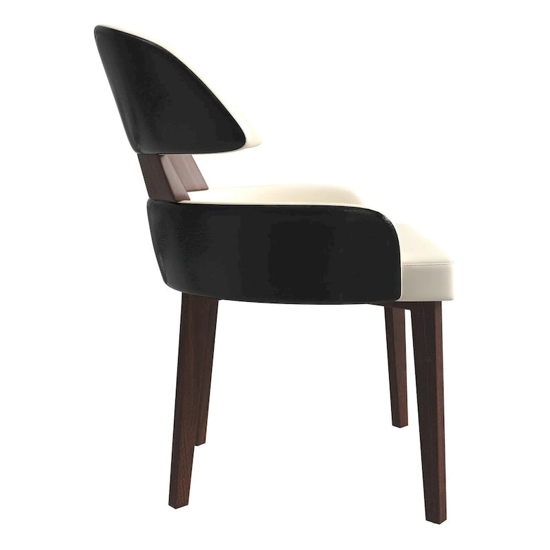 Curved Back Vegan Leather Dining Chair with Rubberwood Legs