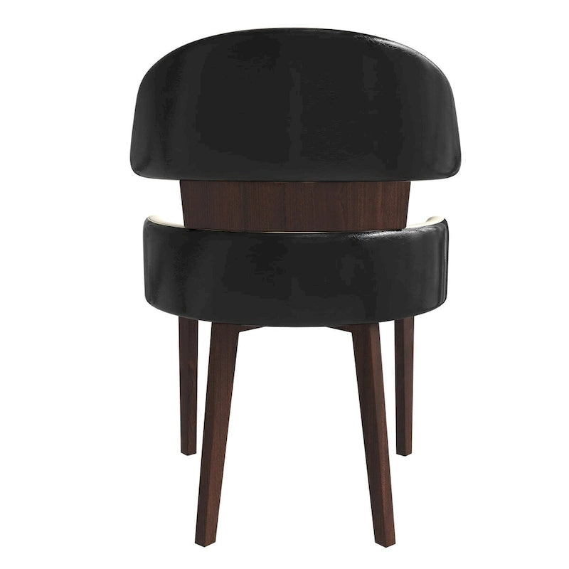 Curved Back Vegan Leather Dining Chair with Rubberwood Legs