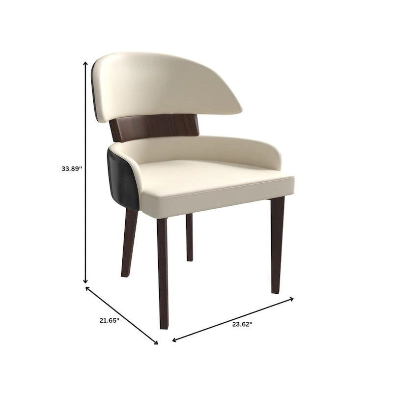 Curved Back Vegan Leather Dining Chair with Rubberwood Legs