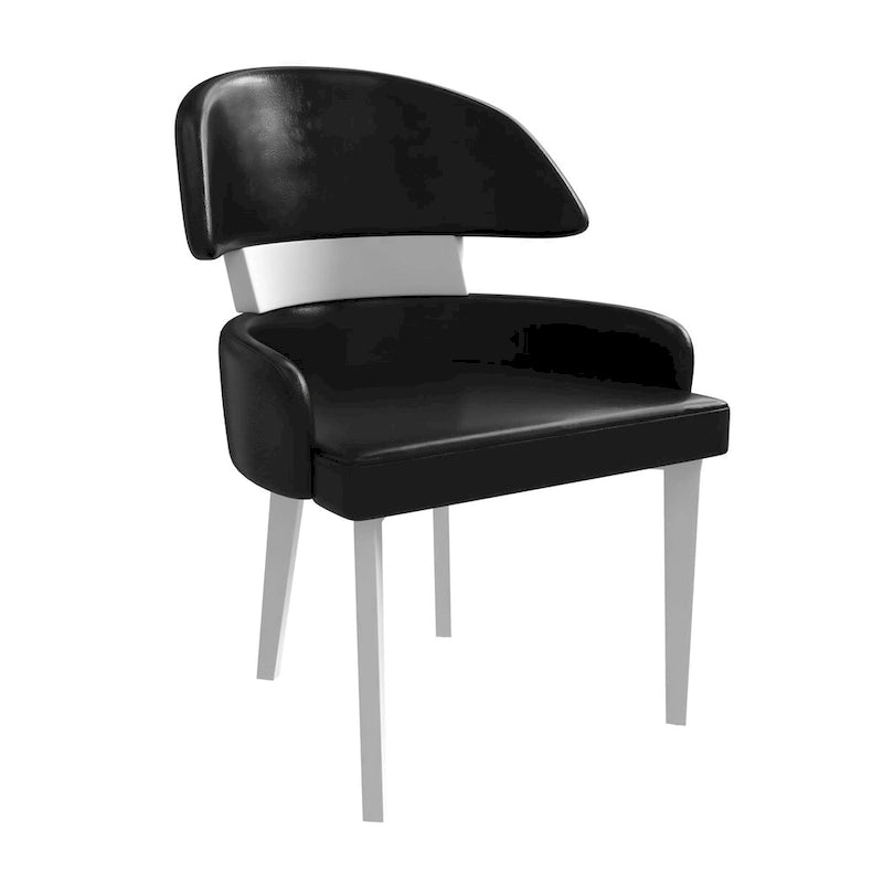 Curved Back Vegan Leather Dining Chair with Rubberwood Legs