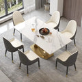 Sintered Stone Dining Table with Gold Stainless Steel Pedestal - 3 Sizes, Rounded Corners
