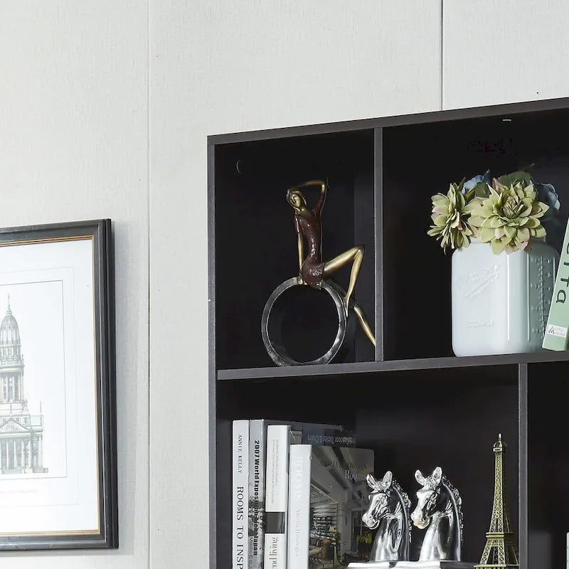 5-Tier Bookcase with 2 Cabinet Doors – Open Shelves & Closed Storage