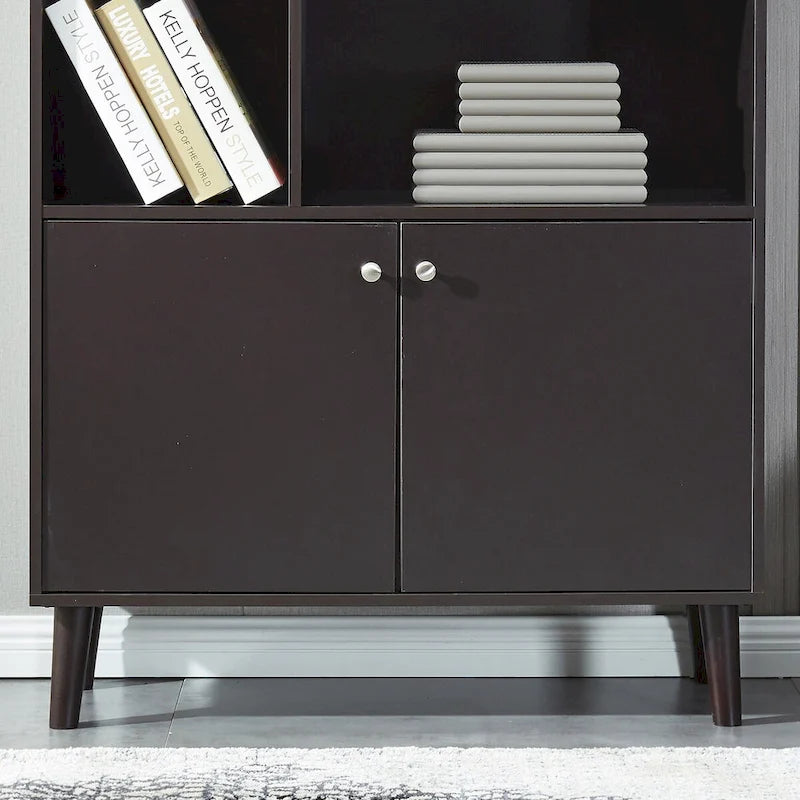 5-Tier Bookcase with 2 Cabinet Doors – Open Shelves & Closed Storage