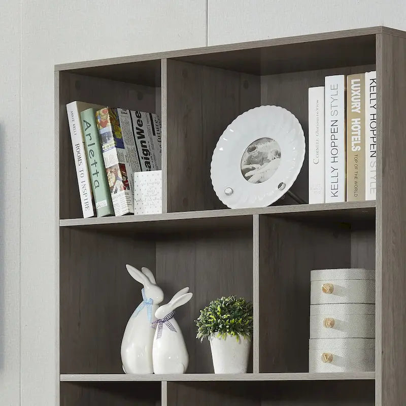5-Tier Bookcase with 2 Cabinet Doors – Open Shelves & Closed Storage