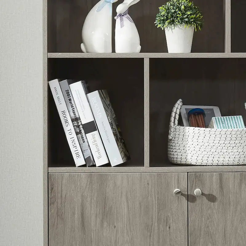 5-Tier Bookcase with 2 Cabinet Doors – Open Shelves & Closed Storage