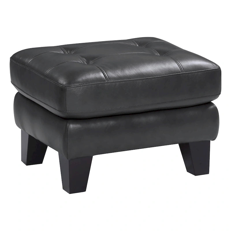 Top-Grain & Faux Leather Ottoman - Dark Gray with Pocket Coil Cushioning & Burgundy Wood Legs