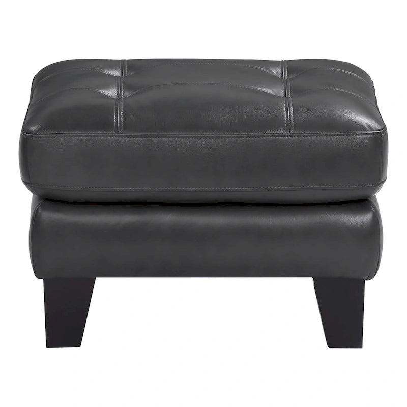 Top-Grain & Faux Leather Ottoman - Dark Gray with Pocket Coil Cushioning & Burgundy Wood Legs