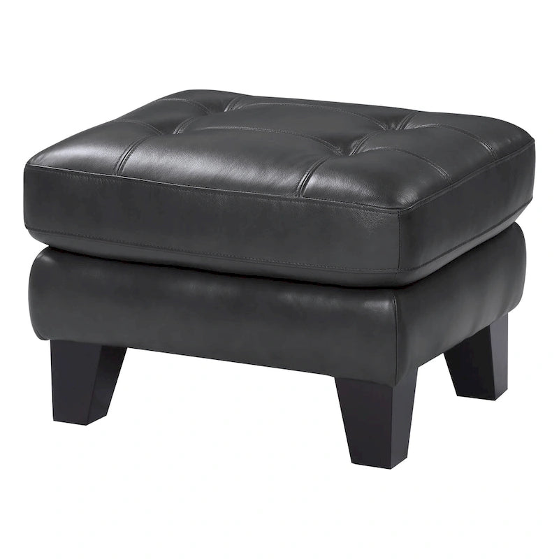 Top-Grain & Faux Leather Ottoman - Dark Gray with Pocket Coil Cushioning & Burgundy Wood Legs