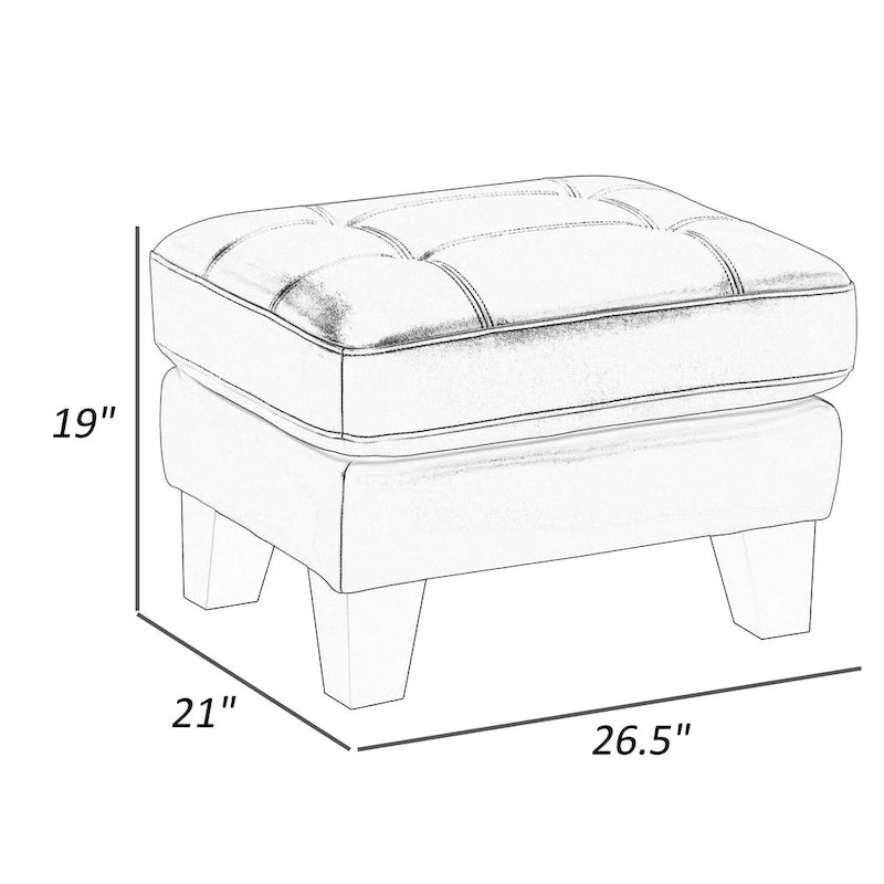 Top-Grain & Faux Leather Ottoman - Dark Gray with Pocket Coil Cushioning & Burgundy Wood Legs