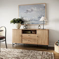 Curved Tambour Door Sideboard Buffet - Wood Grain Finish with Black Metal Legs