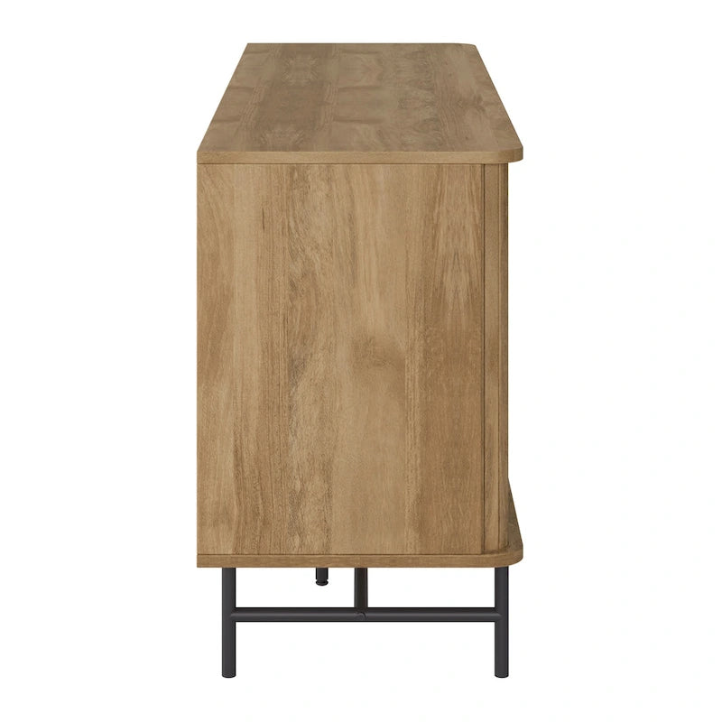 Curved Tambour Door Sideboard Buffet - Wood Grain Finish with Black Metal Legs
