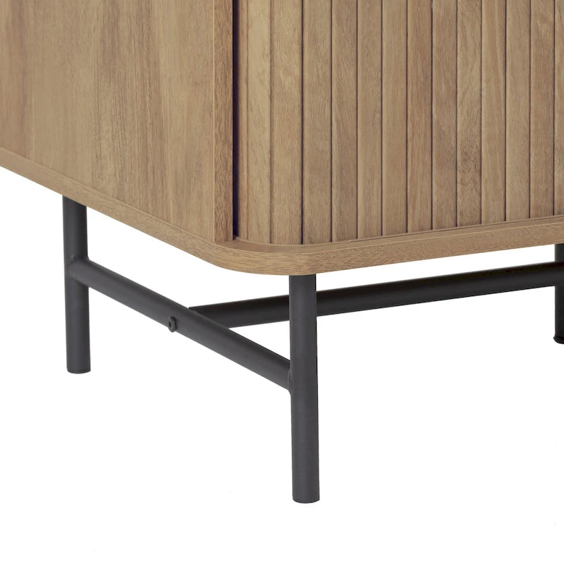 Curved Tambour Door Sideboard Buffet - Wood Grain Finish with Black Metal Legs