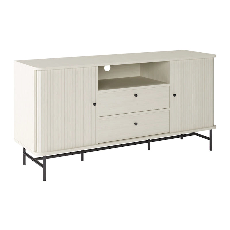 Curved Tambour Door Sideboard Buffet - Wood Grain Finish with Black Metal Legs