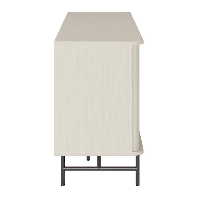Curved Tambour Door Sideboard Buffet - Wood Grain Finish with Black Metal Legs