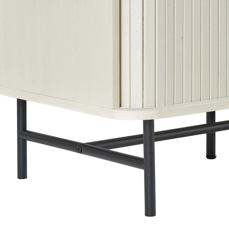Curved Tambour Door Sideboard Buffet - Wood Grain Finish with Black Metal Legs