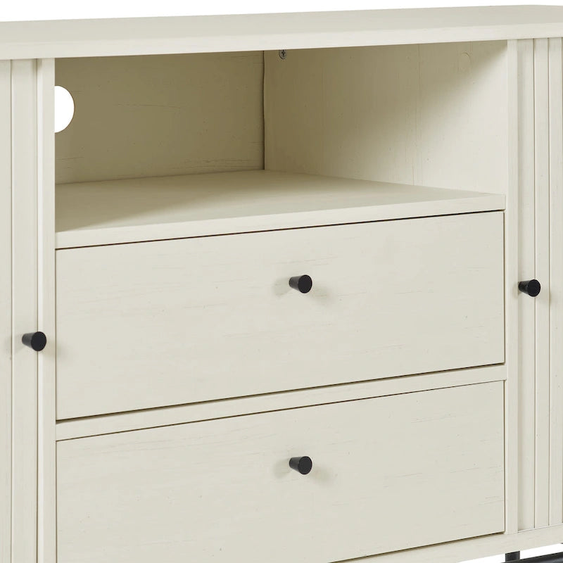 Curved Tambour Door Sideboard Buffet - Wood Grain Finish with Black Metal Legs