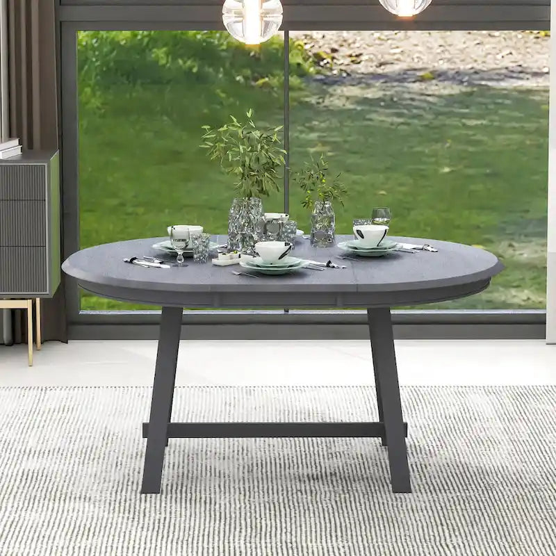 Round Extendable Dining Table with Rubberwood Legs – Retro Farmhouse Style