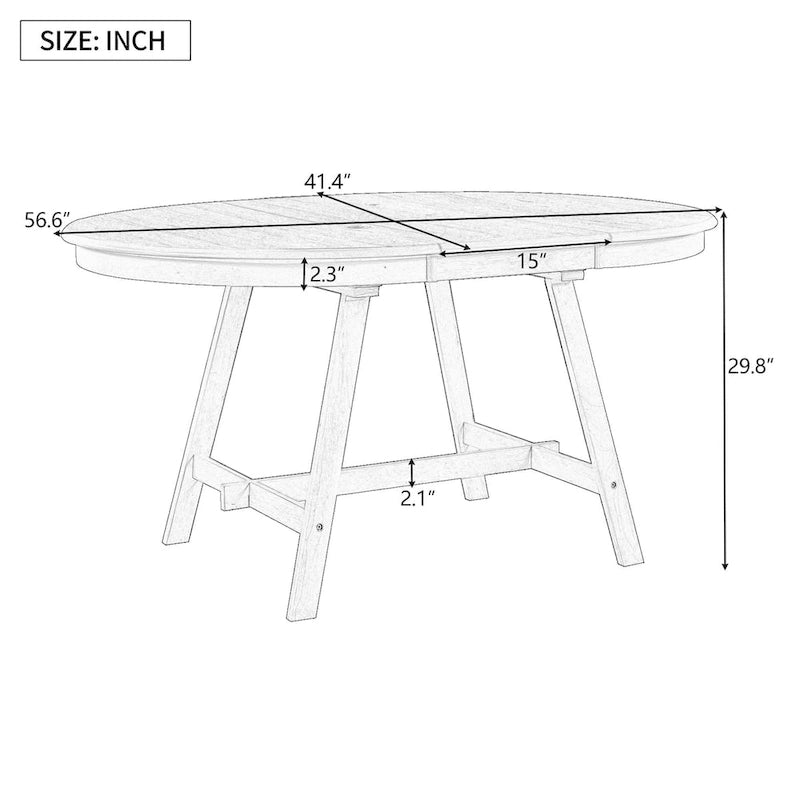 Round Extendable Dining Table with Rubberwood Legs – Retro Farmhouse Style