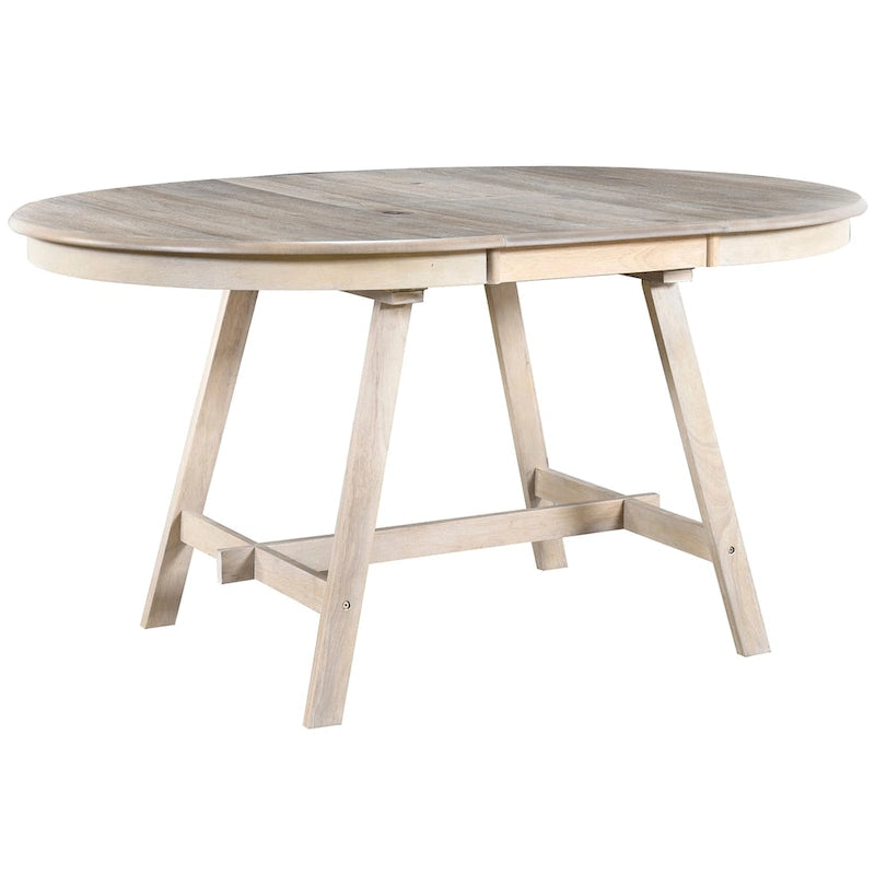 Round Extendable Dining Table with Rubberwood Legs – Retro Farmhouse Style