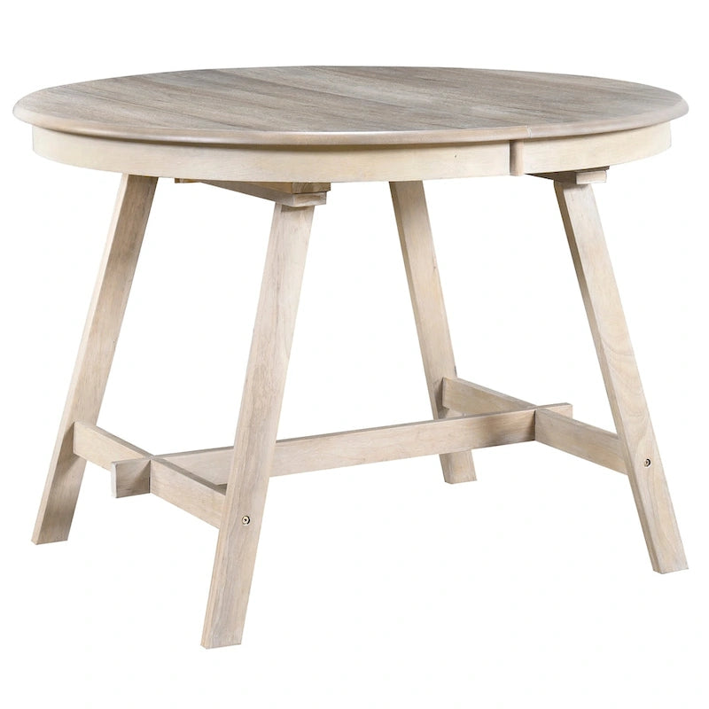 Round Extendable Dining Table with Rubberwood Legs – Retro Farmhouse Style