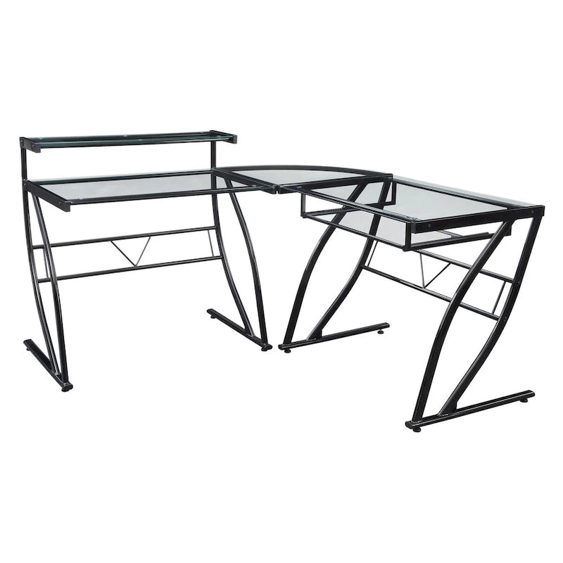 L-Shaped Tempered Glass Gaming & Home Office Desk with Monitor Shelf & Keyboard Tray