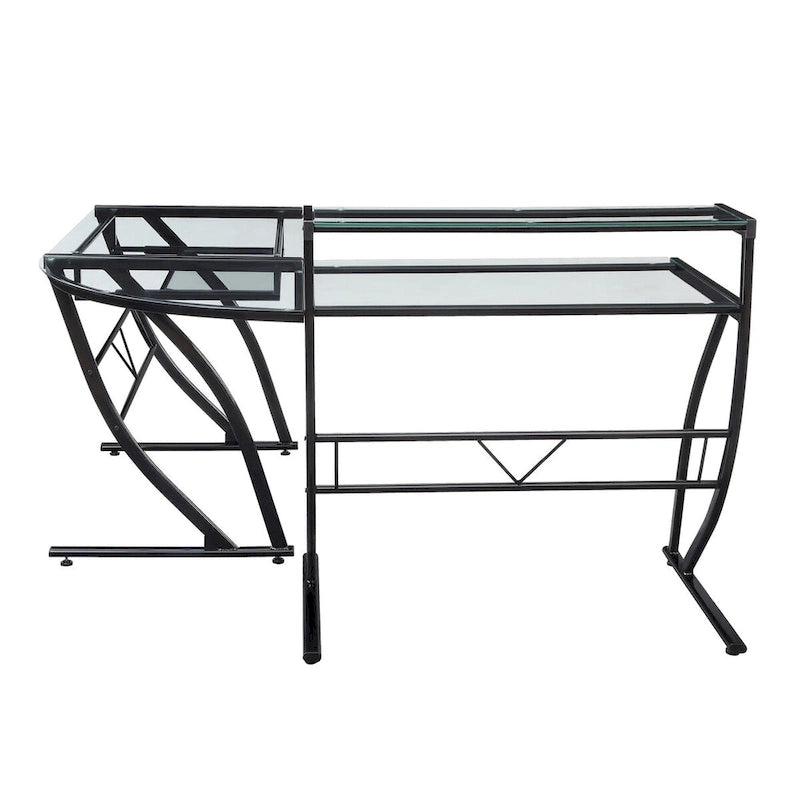 L-Shaped Tempered Glass Gaming & Home Office Desk with Monitor Shelf & Keyboard Tray