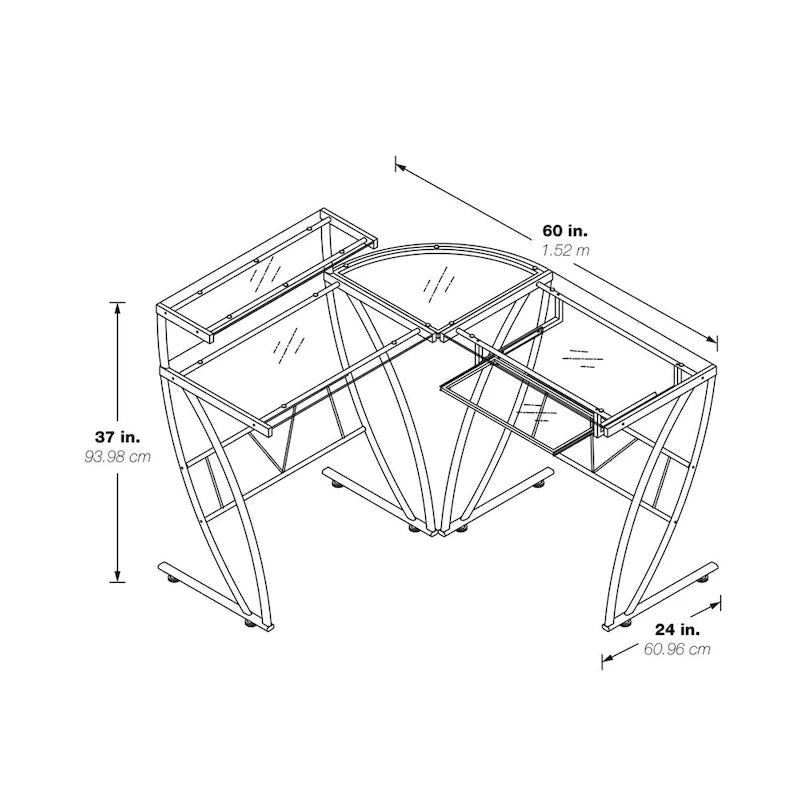 L-Shaped Tempered Glass Gaming & Home Office Desk with Monitor Shelf & Keyboard Tray