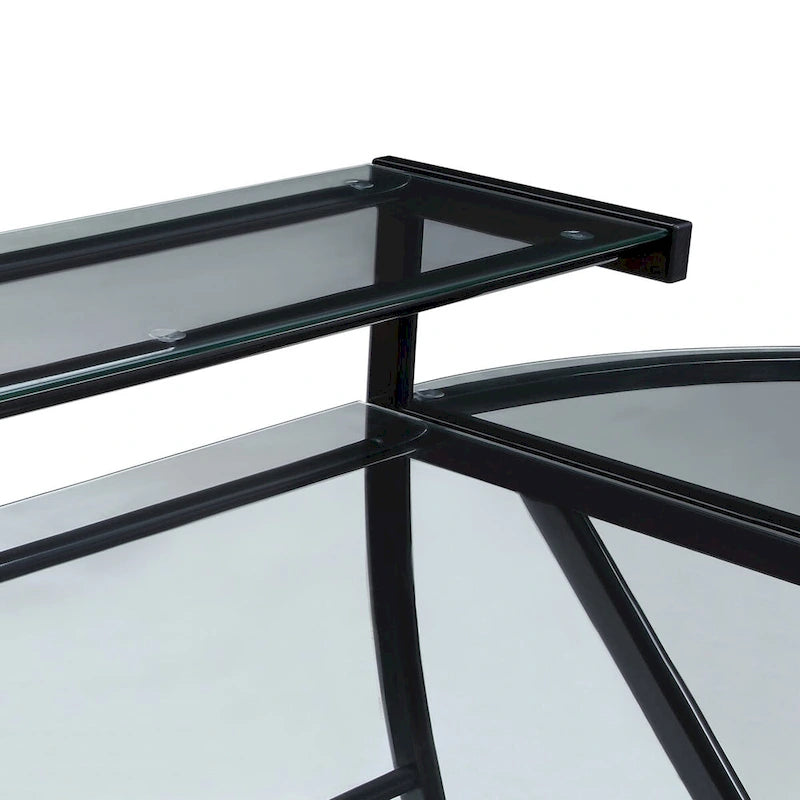 L-Shaped Tempered Glass Gaming & Home Office Desk with Monitor Shelf & Keyboard Tray