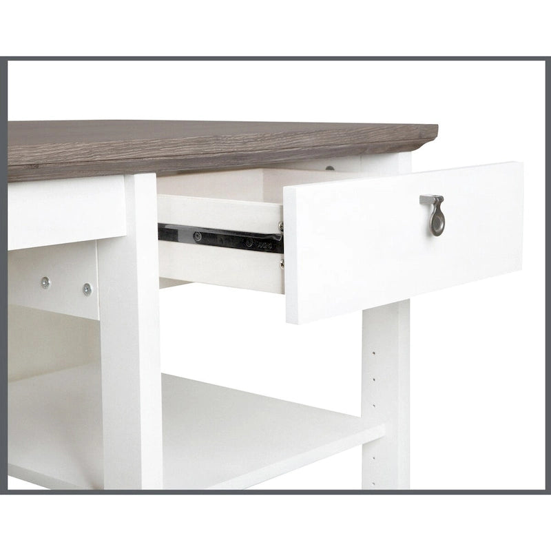 59" L-Shaped Corner Desk - White & Driftwood Farmhouse Style