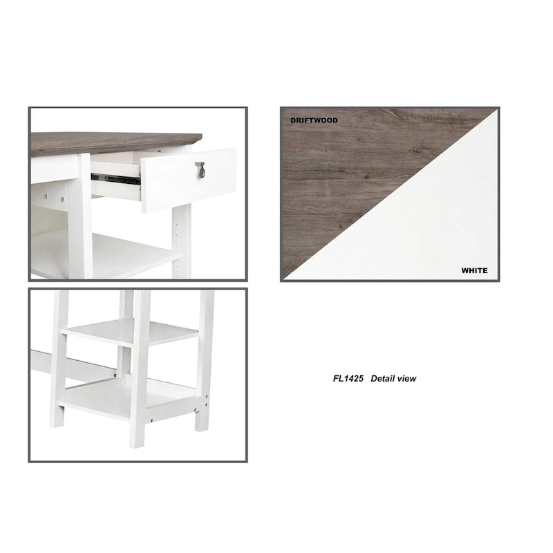 59" L-Shaped Corner Desk - White & Driftwood Farmhouse Style