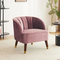 Barrel Velvet Accent Chair with Tufted Curved Back & Rubberwood Legs - Mid-Century Modern