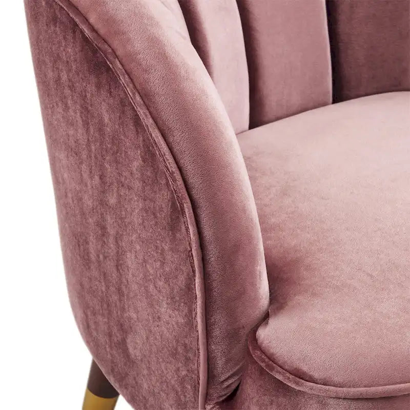 Barrel Velvet Accent Chair with Tufted Curved Back & Rubberwood Legs - Mid-Century Modern