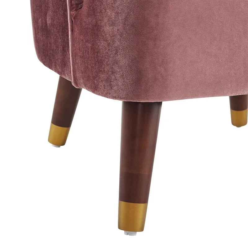 Barrel Velvet Accent Chair with Tufted Curved Back & Rubberwood Legs - Mid-Century Modern