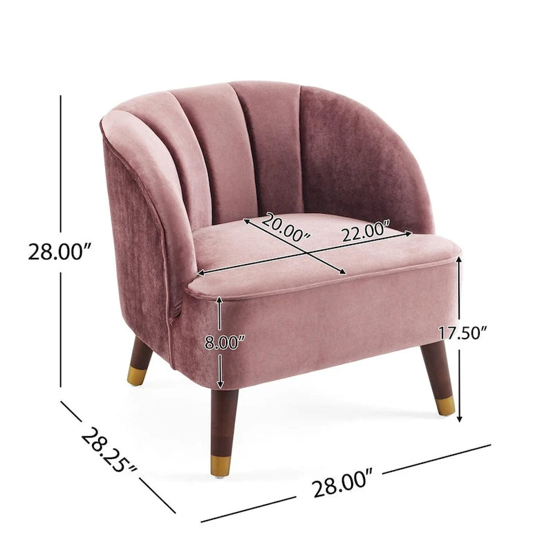 Barrel Velvet Accent Chair with Tufted Curved Back & Rubberwood Legs - Mid-Century Modern