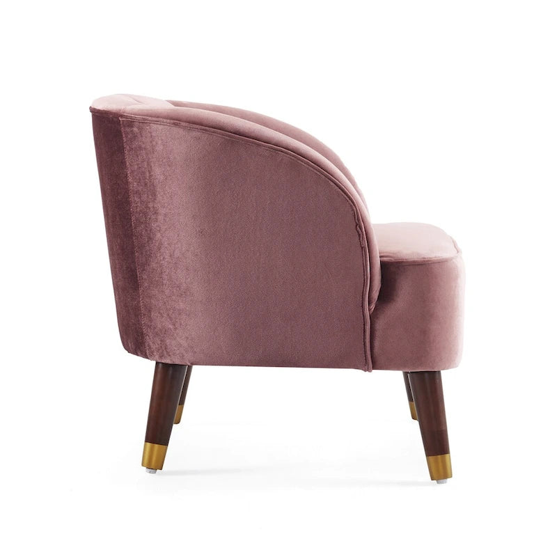 Barrel Velvet Accent Chair with Tufted Curved Back & Rubberwood Legs - Mid-Century Modern