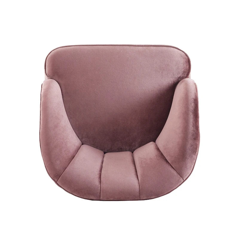 Barrel Velvet Accent Chair with Tufted Curved Back & Rubberwood Legs - Mid-Century Modern