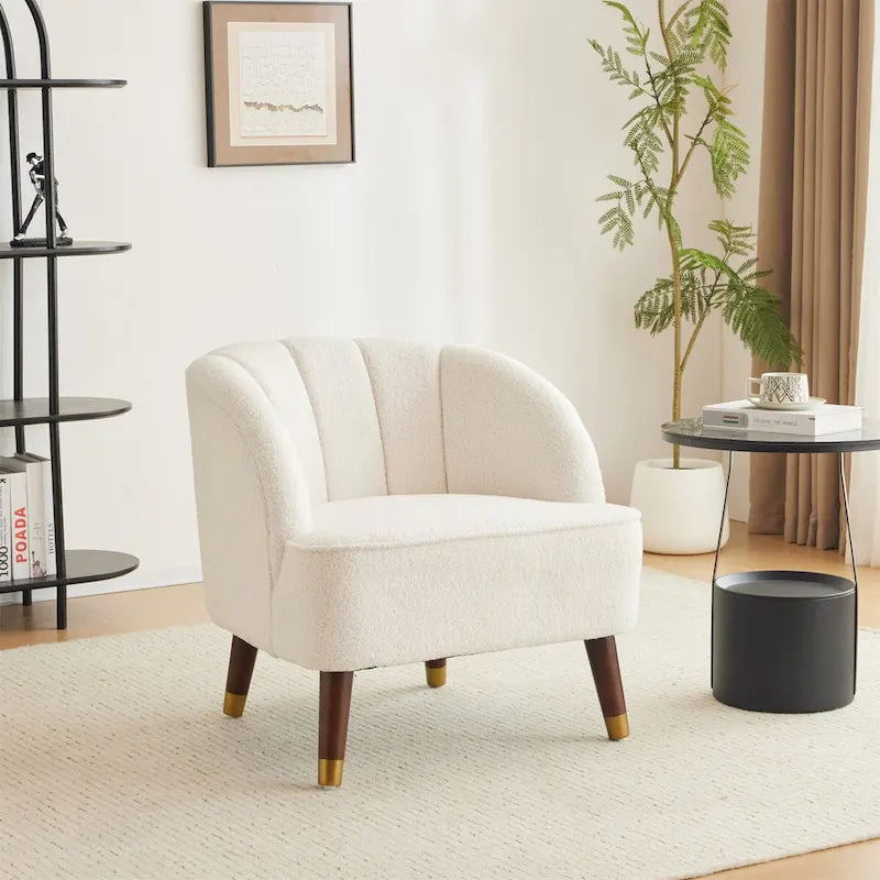 Barrel Velvet Accent Chair with Tufted Curved Back & Rubberwood Legs - Mid-Century Modern