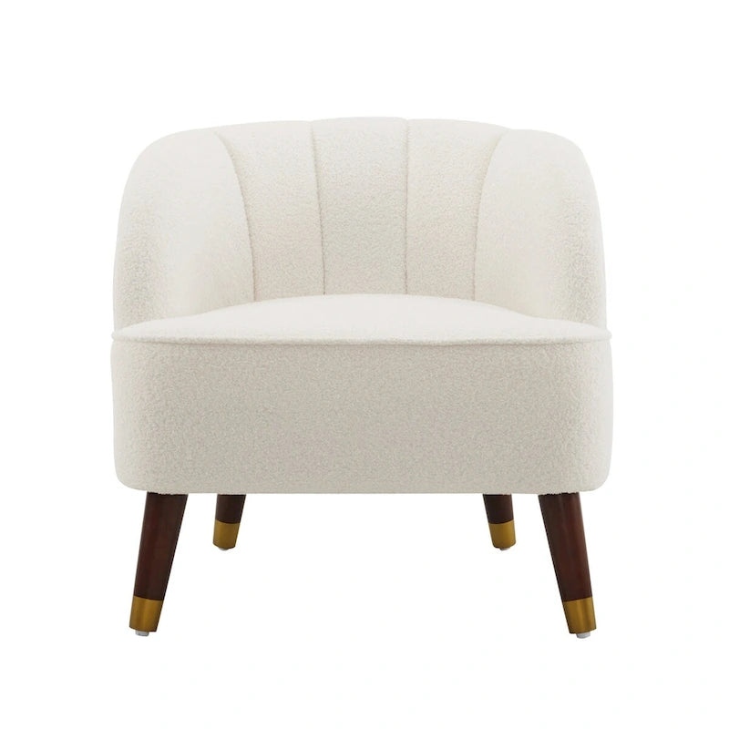 Barrel Velvet Accent Chair with Tufted Curved Back & Rubberwood Legs - Mid-Century Modern
